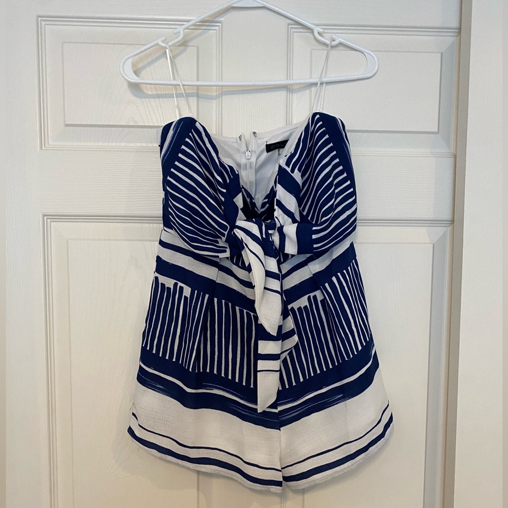 Cal. S blue and white romper, strapless, size medium